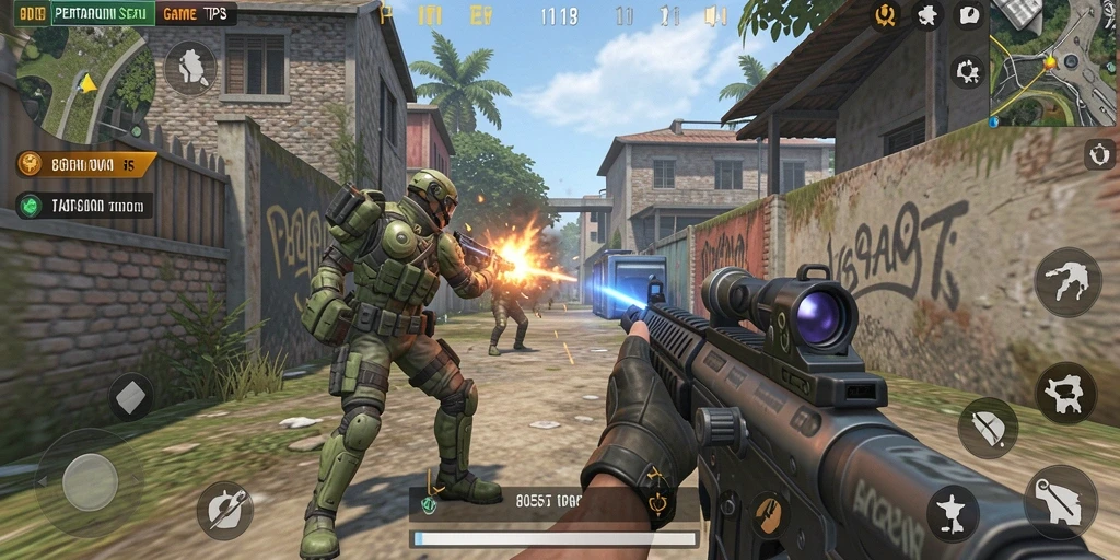 Tangkapan layar menunjukkan aksi mendebarkan dalam game TPS.
