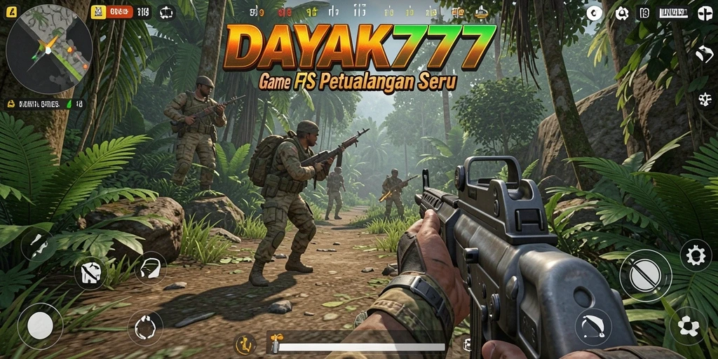 Screenshot DAYAK777 menampilkan aksi tembak-menembak yang intens dalam gameplay FPS.