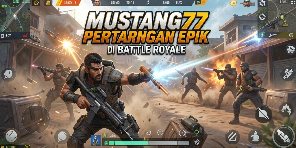 Screenshot MUSTANG77 menampilkan aksi pertarungan seru di dunia Battle Royale.