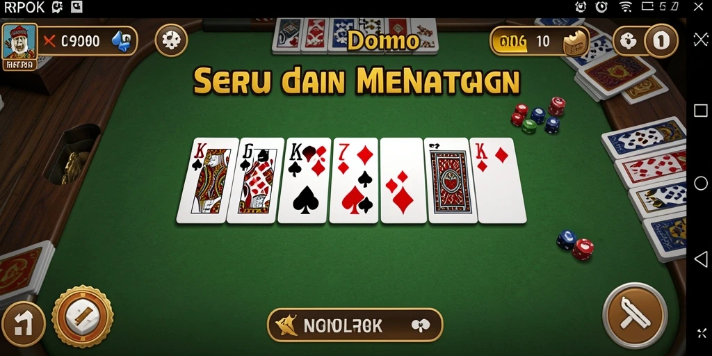 Screenshot gameplay RPOK menunjukkan suasana permainan Domino yang kompetitif.